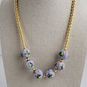 Vintage Handmade Venetian Birthday Cake Beaded Necklace 17" Gold-Tone Ball Bead